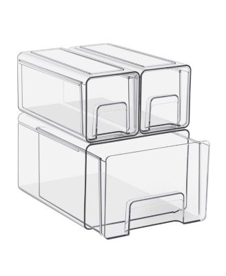3 Piece Clear Stackable Storage Drawers Case with Handles - for Bathroom, Closet, Pantry, Cabinet, Medicine & Baby Bottle Storage