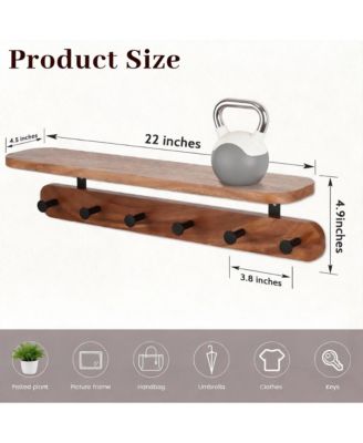 Walnut Wood Shelf & Hooks Organizer for Entryway