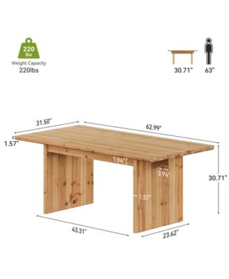 Solid Wood Dining Table for 6, 63 Inches Farmhouse Rectangle Kitchen Dinner Tables for Dining Room, Kitchen, Living Room, Rustic Brown