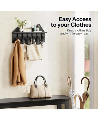 Bamboo Wall Coat Rack with 6 Hooks & Shelf for Hats