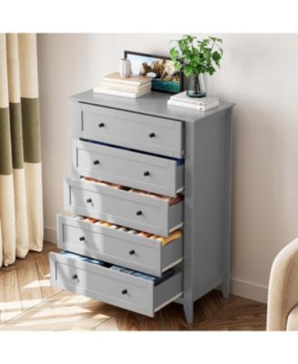 Grey 5 Drawer Dresser for Bedroom, Tall Dresser with Deep Drawers & Metal Knobs, Modern Wooden Chests of Drawers for Entryway