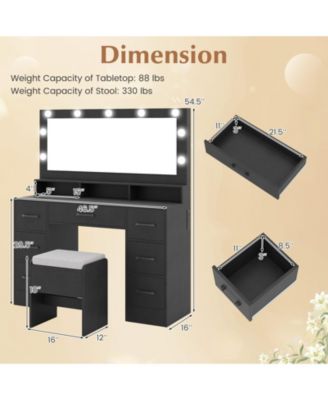 Makeup Vanity Table with Mirror and Lights, Power Outlets, Bedroom Dressing Desk