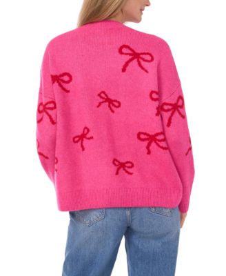 Women's Ribbon Print Pull On Sweater