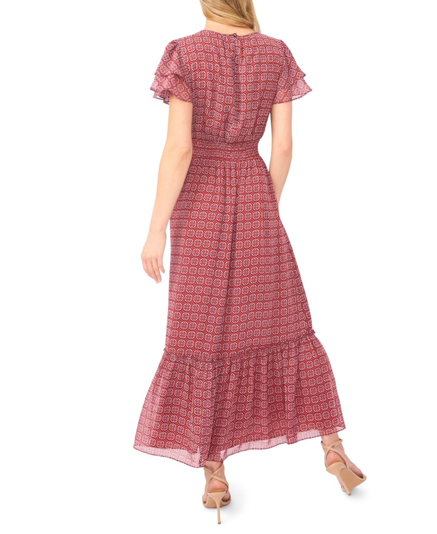 Женское платье CeCe Double Ruffle-Sleeve Maxi, цвет: Персиковый ржавый — фото 3