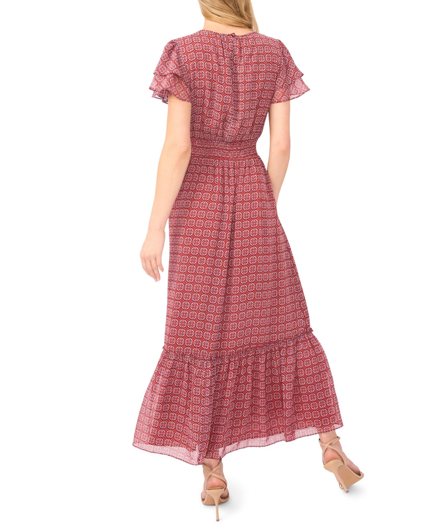 Women's Double Ruffle-Sleeve Maxi Dress