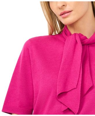 Women's Tie Neck Short-Sleeve Sweater