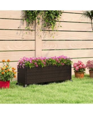 Outdoor Wicker Raised Garden Bed with Wheels and PE Liner