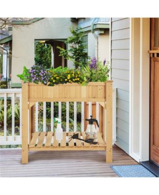 8-Pocket Wood Elevated Garden Planter with Fabric Liner