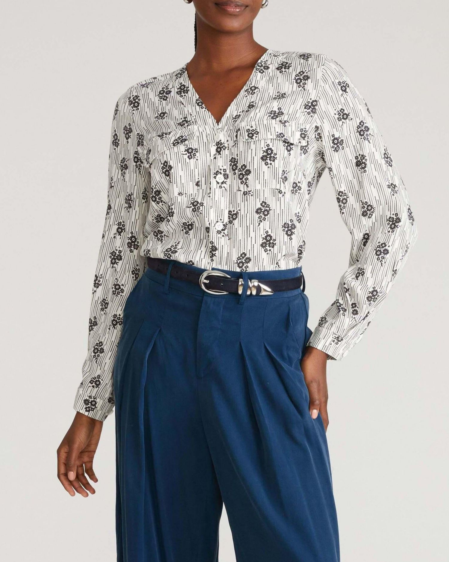 Women's Plus Size Cooling Stretch Cupro Button-Down Blouse