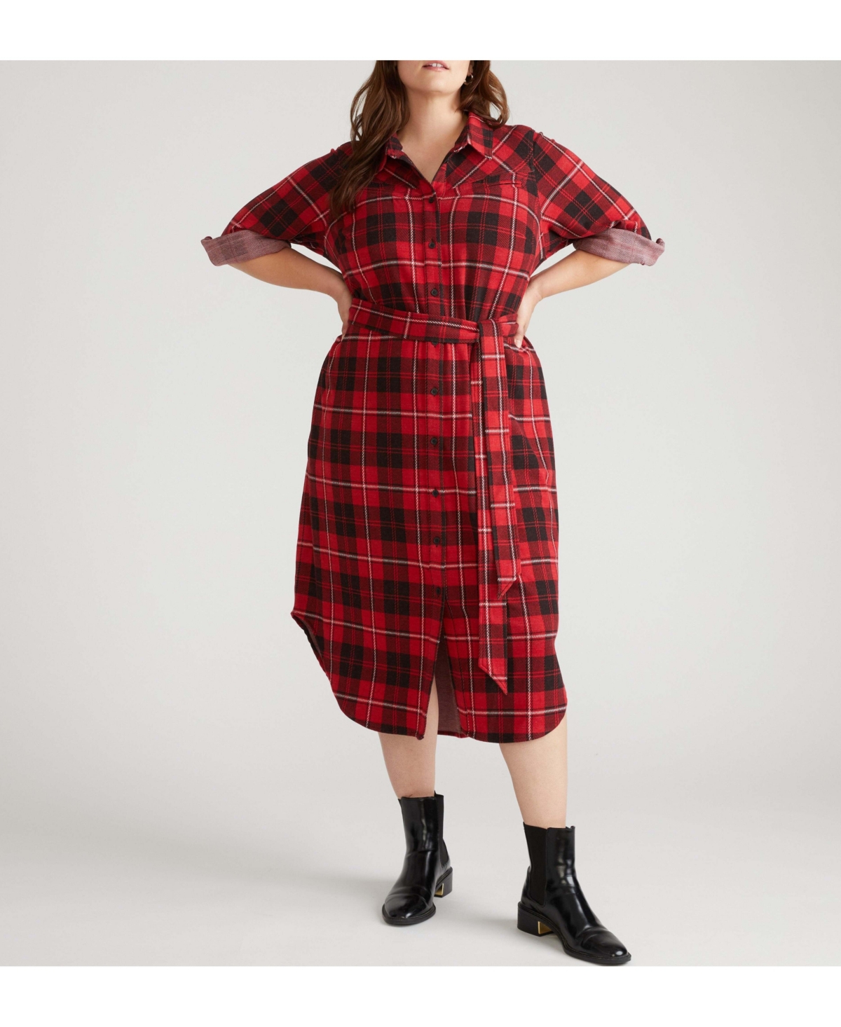 Universal Standard Women's Morgan Belted Stretch Flannel Shirtdress