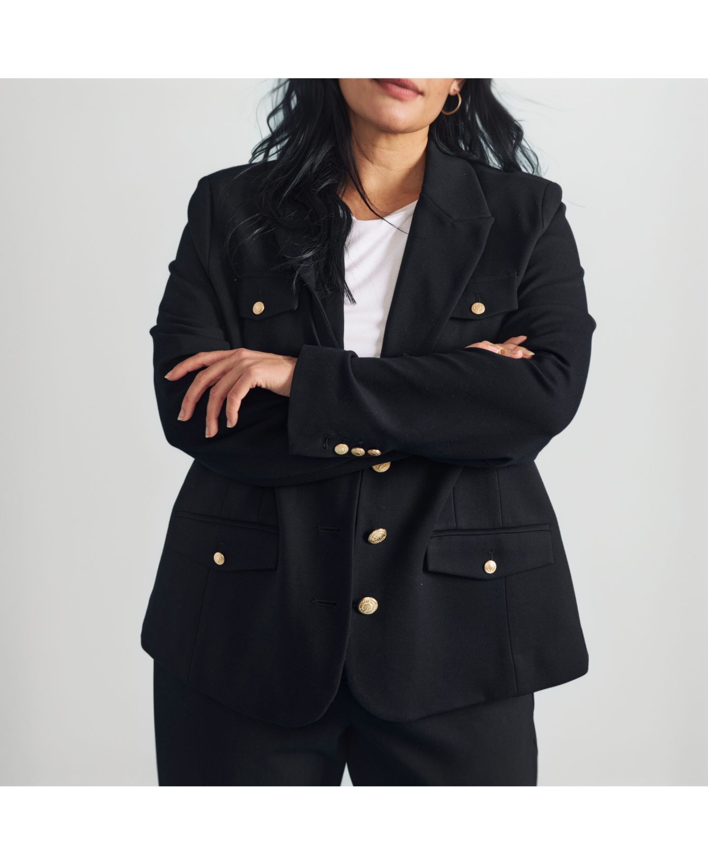 Женский пиджак Universal Standard Plus Size 4 Pocket Ponte Blazer, цвет: Чёрный / Золотой — фото 4