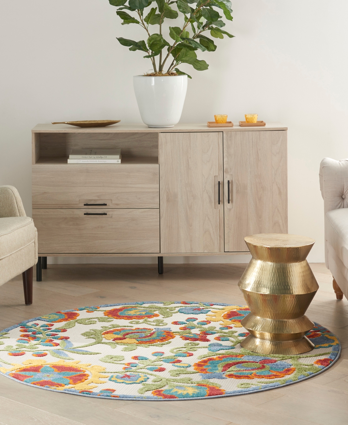 Nourison Home Aloha ALH17 4' x Round Outdoor Area Rug