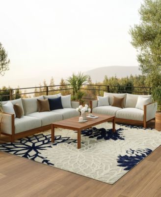 Aloha ALH05 Ivory and Navy 6' x 9' Outdoor Area Rug