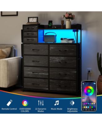 11 Drawer Dresser with Fabric Drawers Storage Cabinet with Shelves Side Pockets Hooks Charging Station