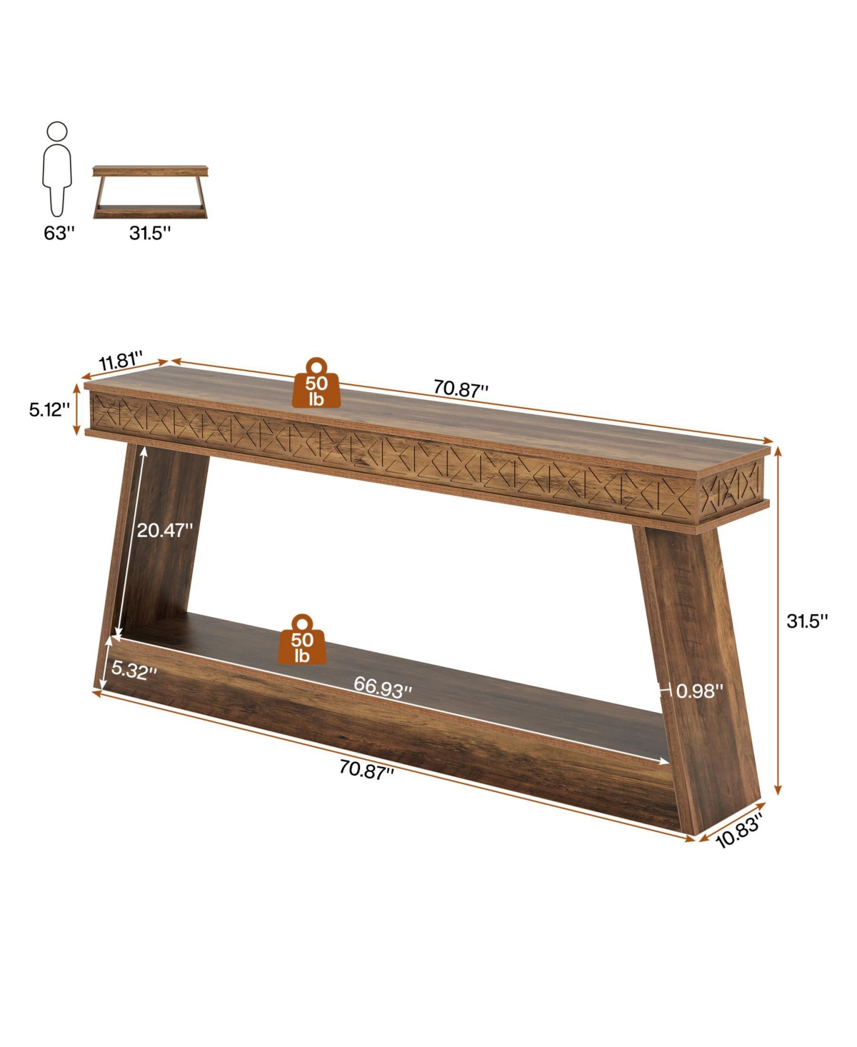 Tribesigns Farmhouse Console Table, Wood 70.9 Inch Extra Long Entryway Table with Storage, Narrow Long Sofa Tables Behind Couch