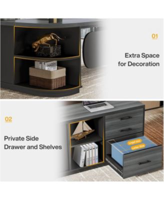 81-Inch L-Shaped Office Desk, Large Commercial Office Desk with Drawers and File Cabinet, Modern Professional Business Furniture