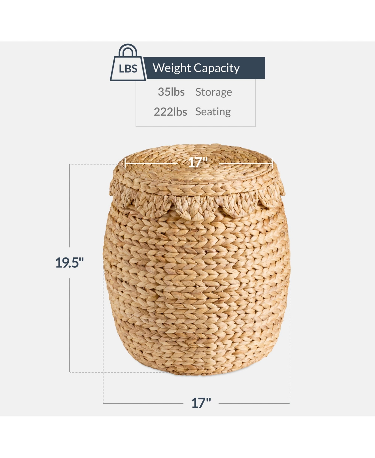 Best Choice Products Scalloped Water Hyacinth Storage Tote Basket with Lid