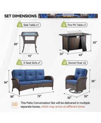 5-Piece Brown Wicker Fire Pit Conversation Set with Olefin Cushions and Patio Swivel Chairs