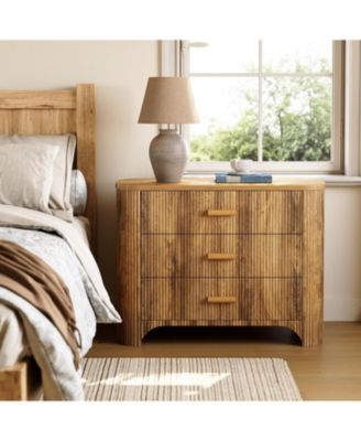 Oversized Nightstand with 3 Drawers Set of 2, Mid Century Modern Large Wide Bedside Table with Fluted Striped Panel for Bedroom