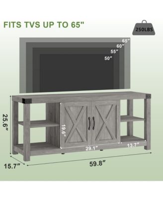 60" Farmhouse TV Stand for 65" TVs, Entertainment Center Console with Storage Shelves