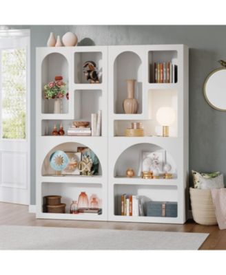 70.87" Tall Geometric Bookcase Set of 2, Arched Bookshelf with 5 Irregular Storage Shelves, Open Art Decor Display Shelf for Living Room