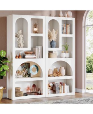 70.87" Tall Geometric Bookcase Set of 2, Arched Bookshelf with 5 Irregular Storage Shelves, Open Art Decor Display Shelf for Living Room