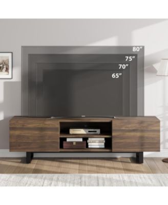 Industrial TV Stand for 65+ inch TVs, Modern Entertainment Center with 2 Drawers, Wooden Media Cabinet with Heavy Duty Leg & Open Storage