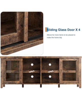 Mid Century Modern TV Stand for 65 Inch TV, 4 Sliding Glass Doors Storage Cabinets Entertainment Center