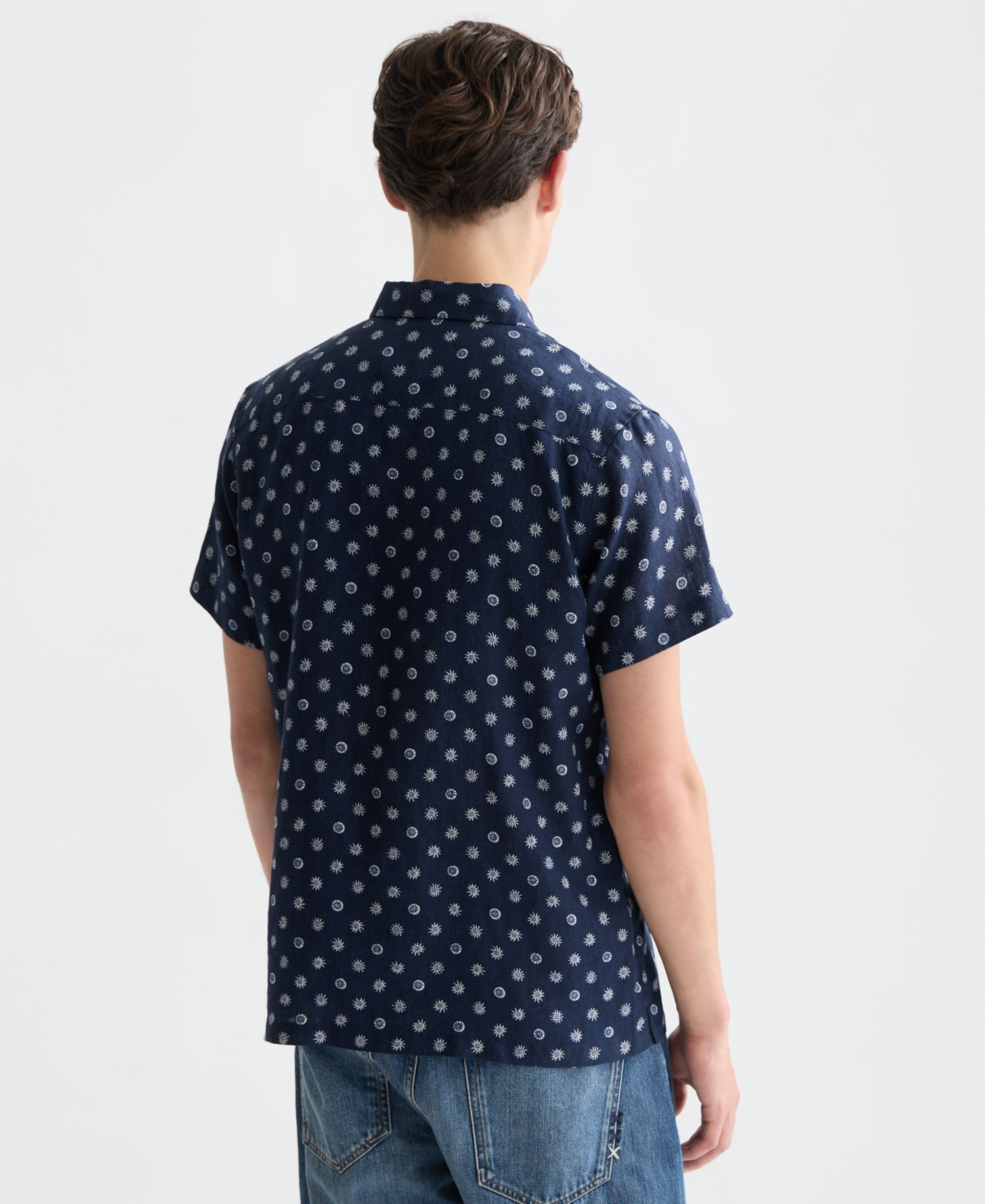 Men's Linen Micro Print Short-Sleeve Shirt