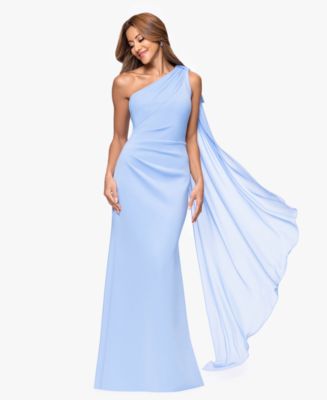 xscape dresses one shoulder Petite Flo Techno Scuba One Shoulder Ruffle Dress Midnight / 4P