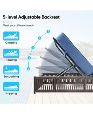 Brown 3-Piece Wicker Outdoor Chaise Lounge with 5 In. Thick Olefin Cushions Patio Lounge Chair for Balcony