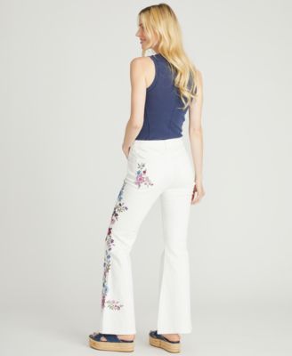 Women's Farrah Flare Mid-Rise Floral  Embroidered Jeans