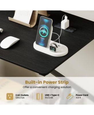 Rolling Computer Desk with Charging Station and Monitor Shelf, Home Office Storage Desk