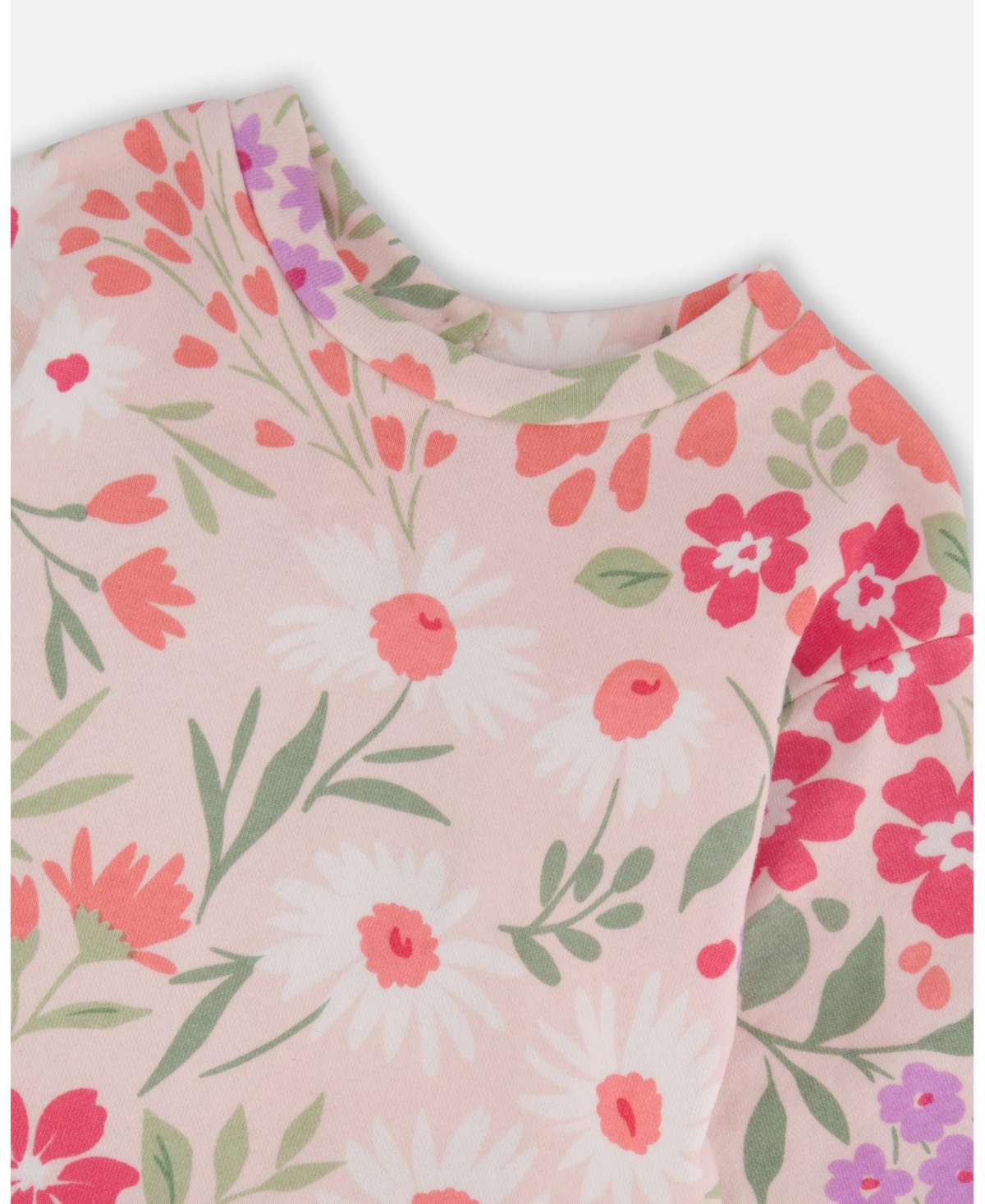 Deux par Baby Girls French Terry Dress Pink Printed Flowers