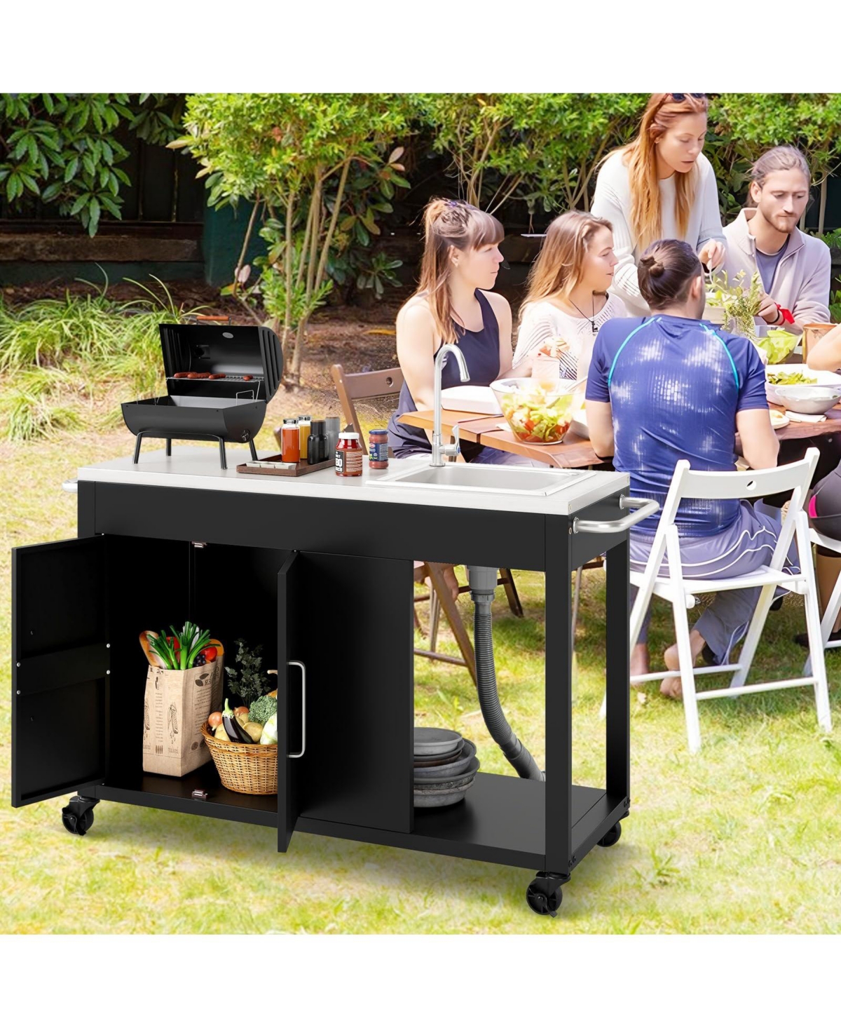 Ecooso 56 Inches Outdoor Grill Table with Sink and Stainless Steel