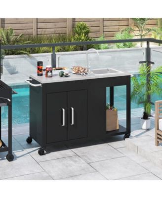 56 Inches Outdoor Grill Table with Sink and Stainless Steel