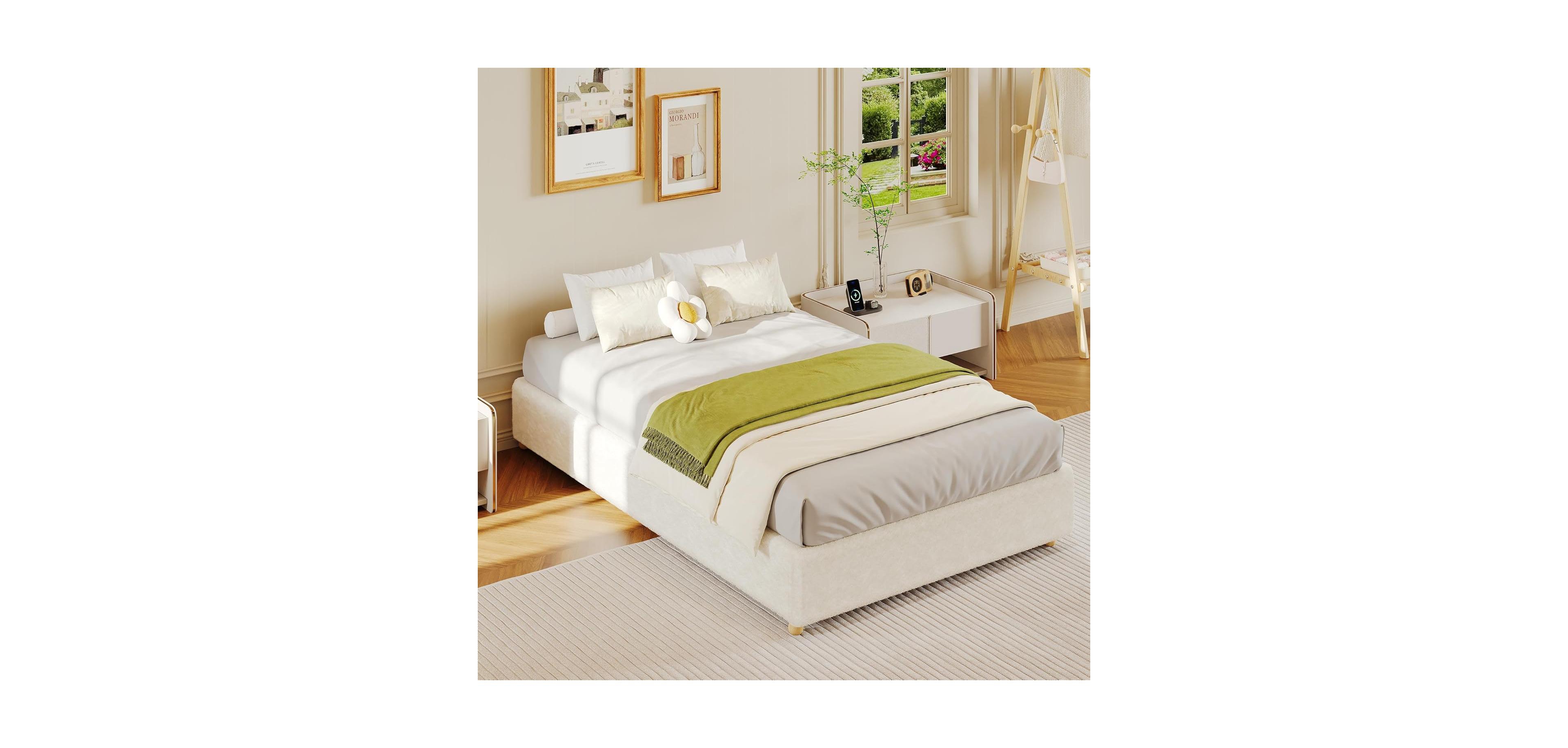 gaomon Cloud Bed Frame Upholstered Solid Wood Legs, 1000lbs Support Low Platform Bed