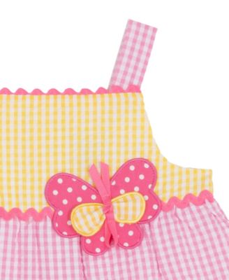 Baby Girls' Yellow Butterfly Applique Square Neck Dress and Panty, 2-Piece Set