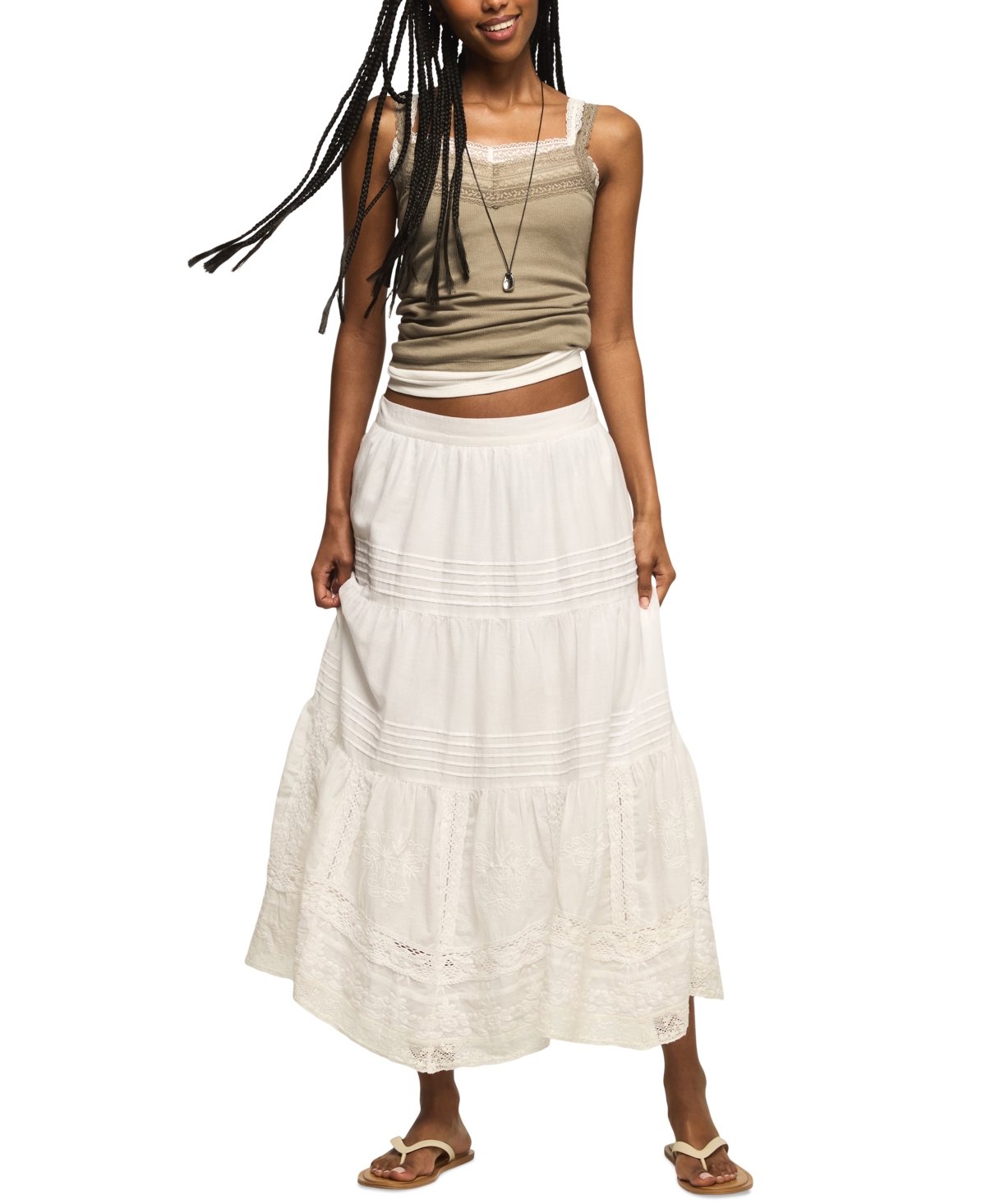 Lucky Brand Women's Lace Trim Mix Midi Skirt