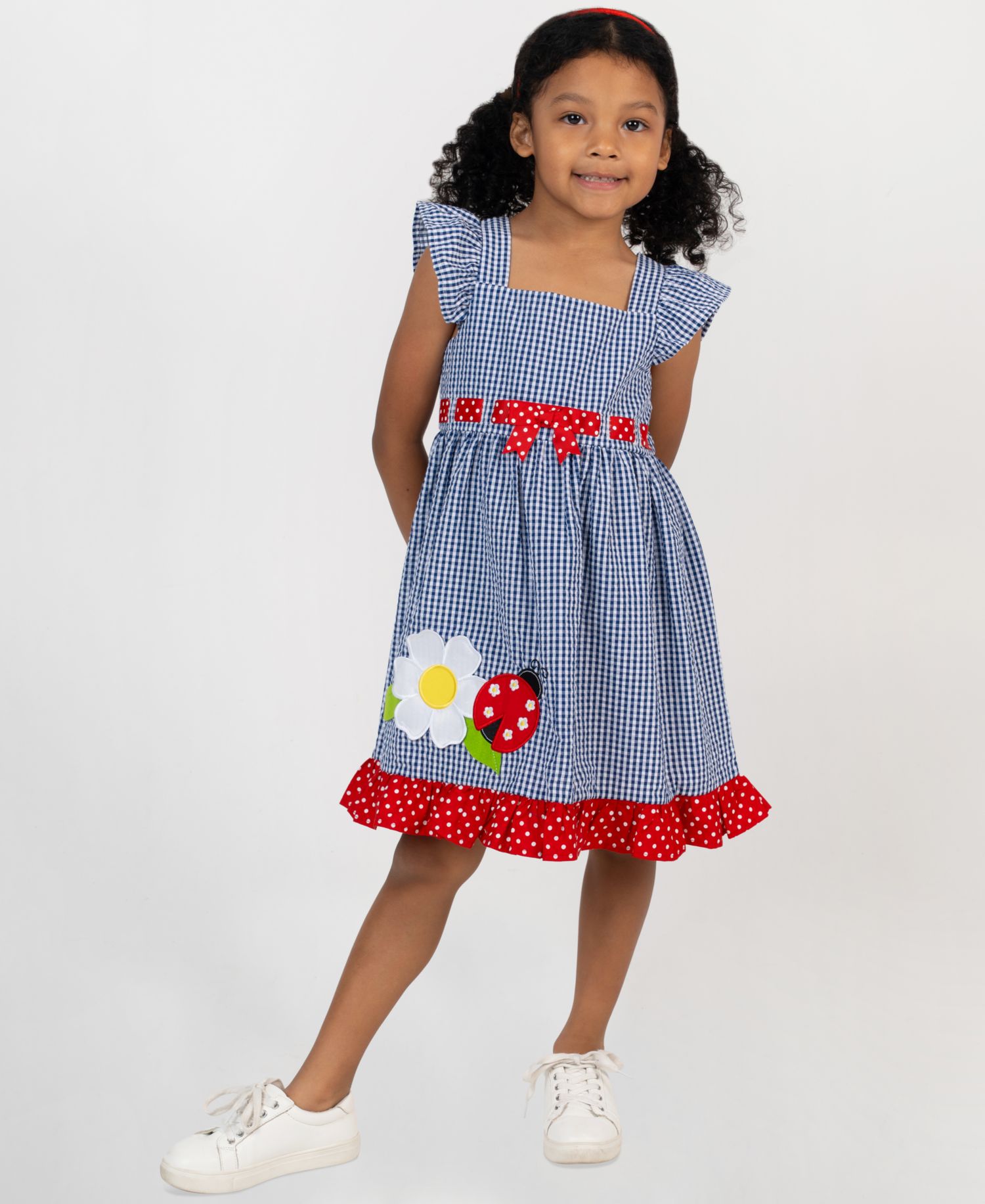 Girls' 2T-6X Navy Flower Seersucker Dress