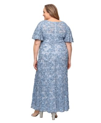 Plus Size Lace V-Neck Flutter-Sleeve Gown