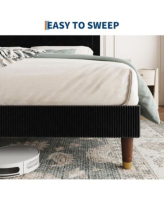 Full Platform Bed Frame with Headboard, Corduroy Upholstered Bed, Wooden Slats Support, Noise-Free Easy Assembly