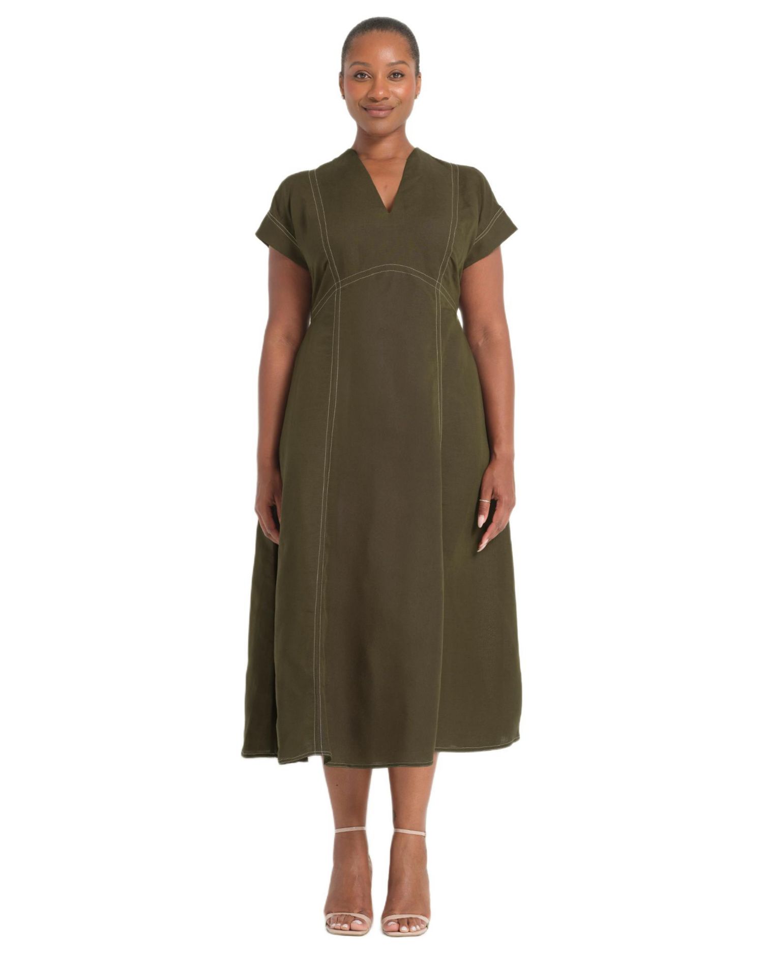 Plus Size Arden Contrast Stitch Linen Maxi Dress