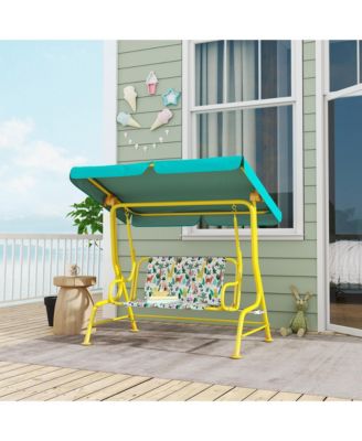 Kids 2-Seater Porch Swing with Seat Belts, Adjustable Canopy