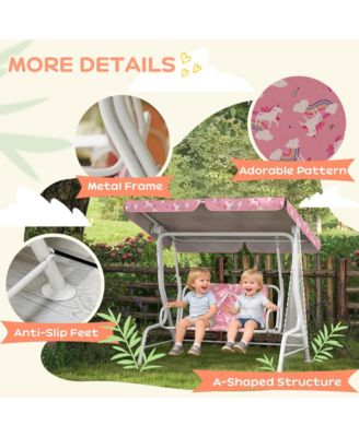 Kids Porch Swing with 2-Seater, Safety Belts, Adjustable Canopy