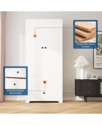 71" Armoire Wardrobe Closet with 2 Drawers & 2 Doors, Adjustable Shelves, Hanging Rod, Modern Bedroom Storage Cabinet