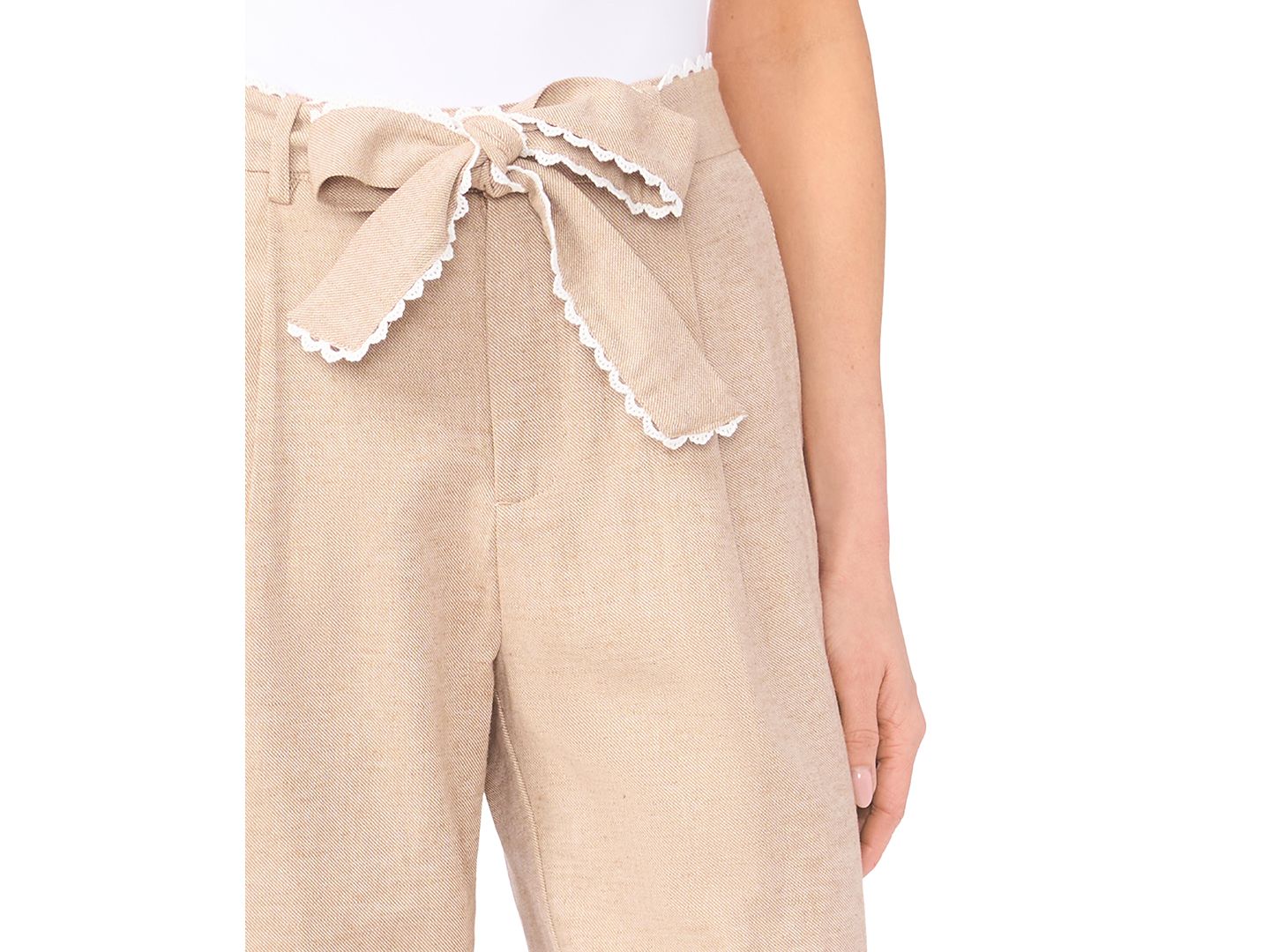 Женские брюки CeCe Linen-Blend Wide-Leg Bow Tie Cropped Pants, цвет: Карамельный — фото 3