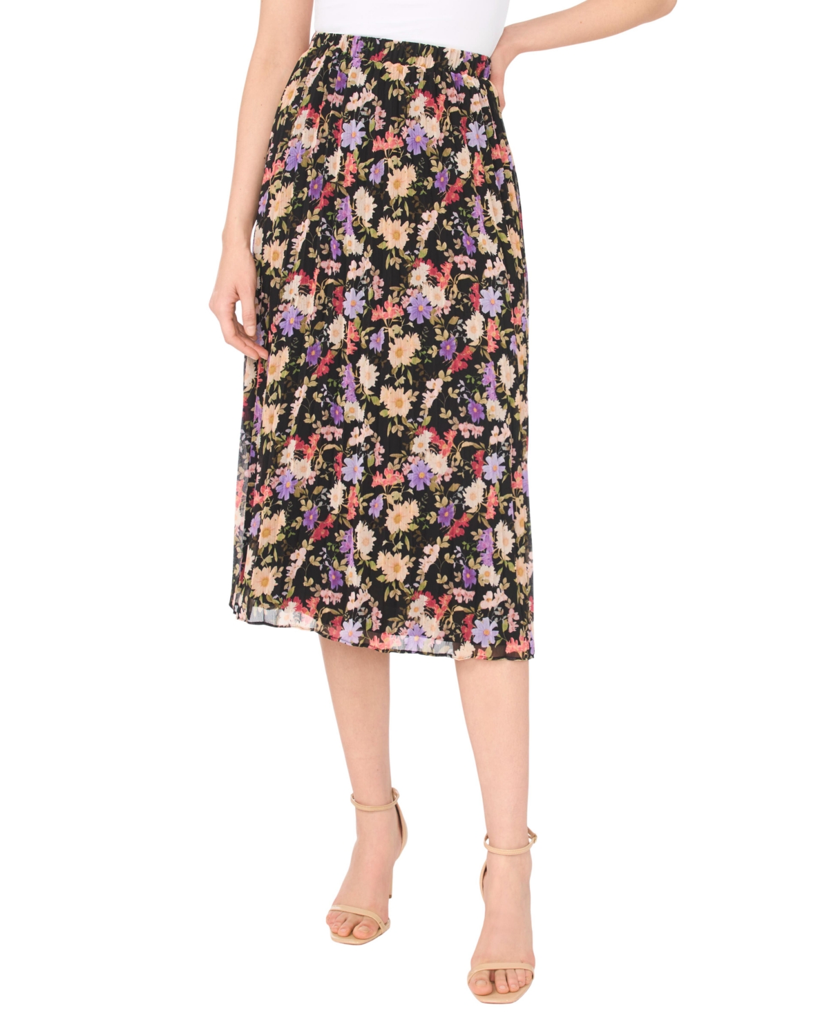 CeCe Women's Sunburst Pleat Detail Midi Skirt