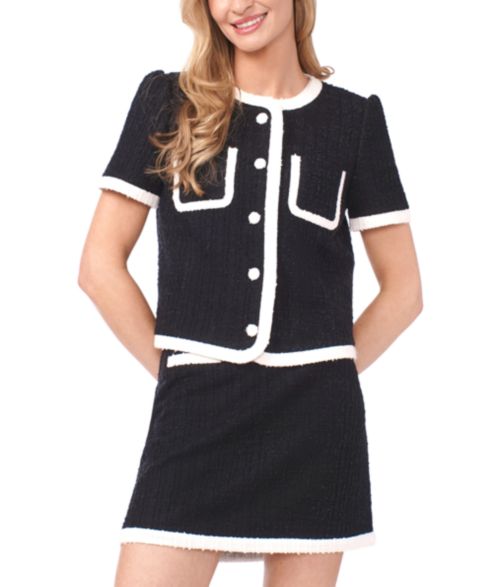 Женские куртки CeCe Puff Sleeve Contrast Binding Crew Neck Jacket
