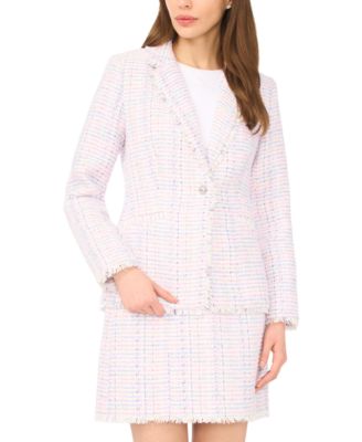 Women's Frayed Edge Detail Collared Straight Blazer